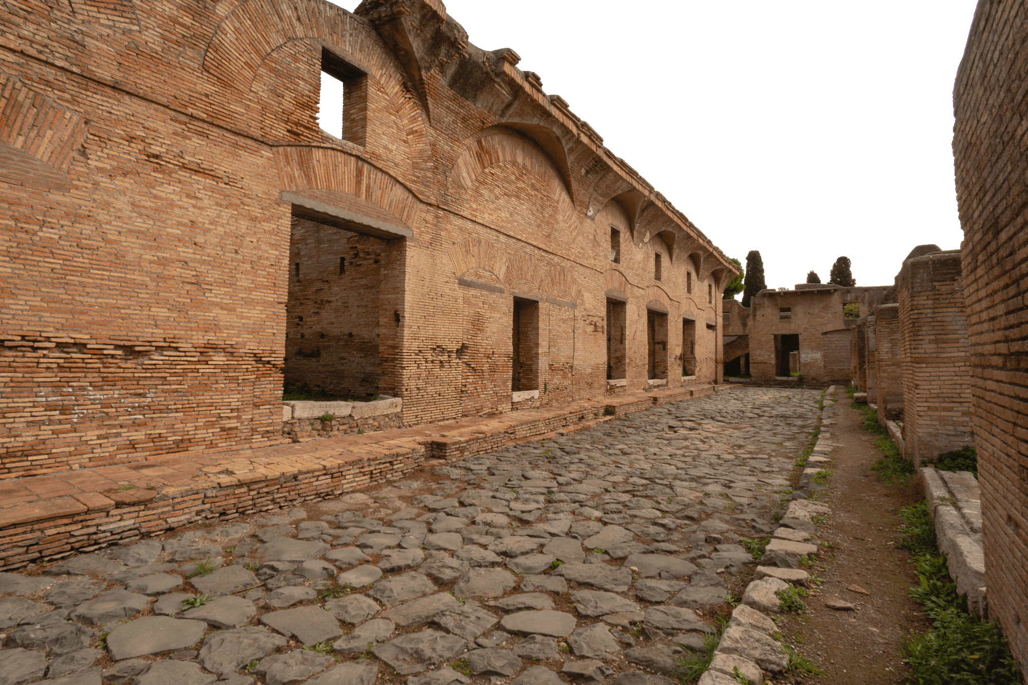 The remains of a number of brick-built Roman blocks of flats