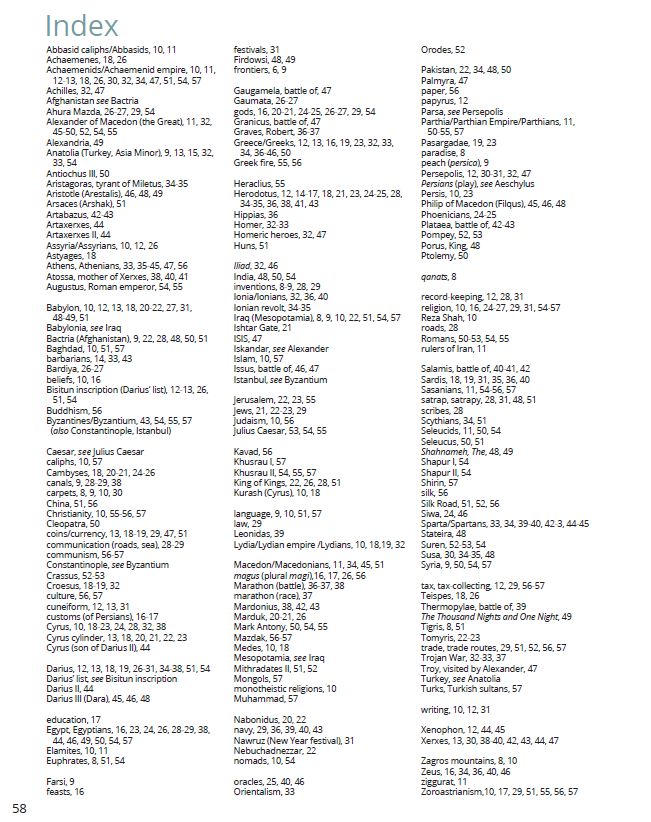 Persians textbook index page